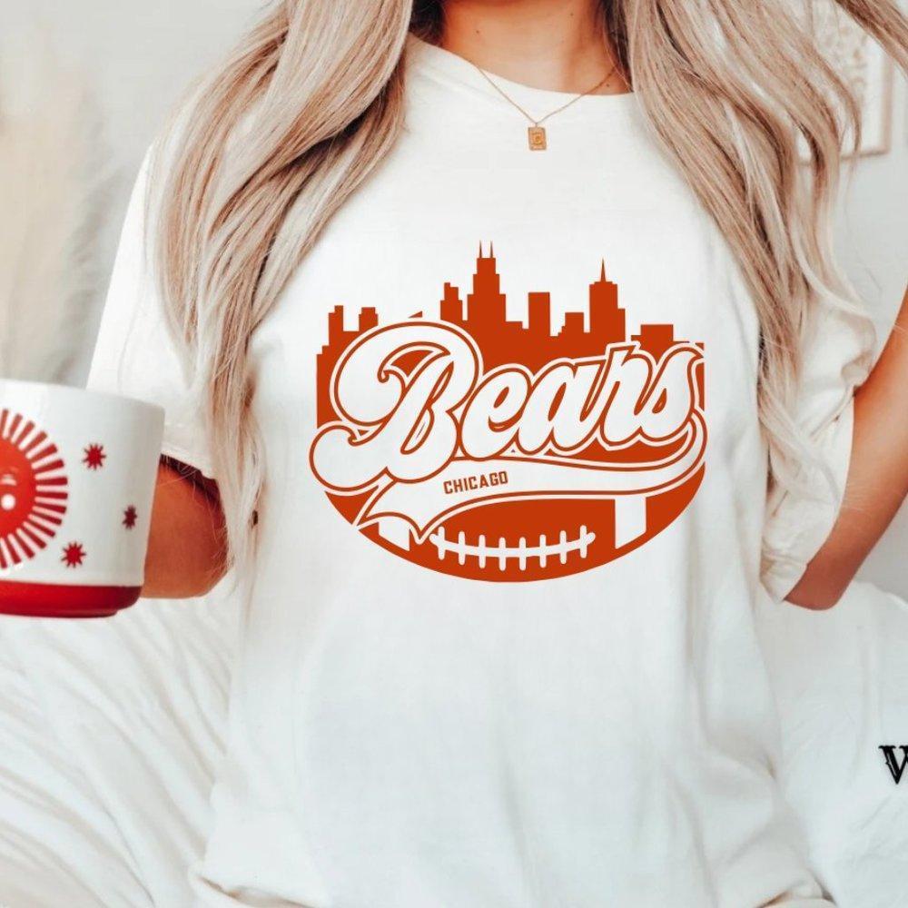 Bears Cityscape Football Crewneck Shirt, Chicago Sports Tee Shirt